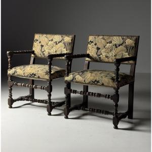 Set Of 2 Louis XIII Style Chairs, 19th Century