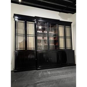 English Bookcase With Projecting Front, 19th Century, Black