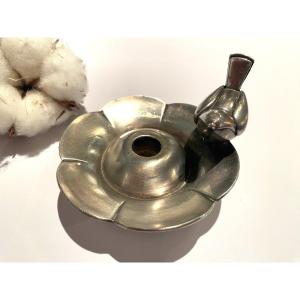 Art Deco Metal Silver Bird Candle Holders