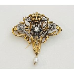 Solid Gold Diamond Brooch XIX E Fauna Jewelry