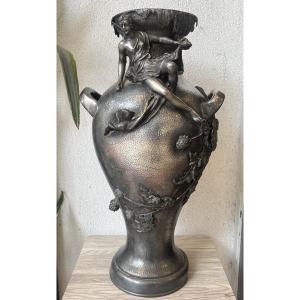 Rare Art Nouveau Angel Fairy Vase Silver Plated Thistle