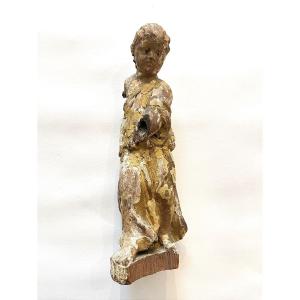 Old Religious Sculpture In Gilded Wood 18th Century Putti