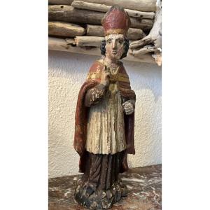 Bishop Polychrome Carved Wood Late 18th Century Religious Sculpture