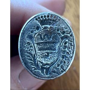 Antique Silver Seal With Coat Of Arms, 19th Century 