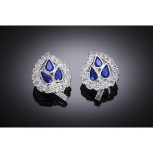 Vintage Sapphire And Diamond “leaf” Earrings