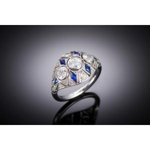 Art Deco Diamond Sapphire Ring In Platinum