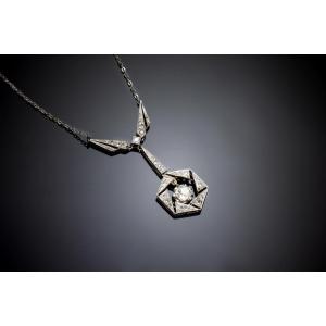 Geometric Art Deco Diamond Necklace. French Work Circa 1930.