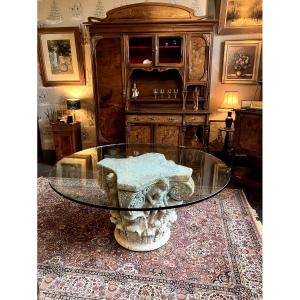 Round Table - 20th Century - Glass Top & Corinthian Column Base