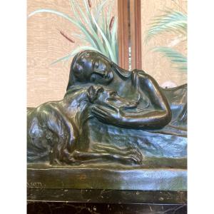 Bronze Woman And Her Dog By Serge Zelikson