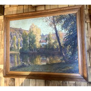Jean Teilliet (1870-1931) River Banks Oil On Canvas Signed And Dated 1923