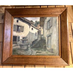 Jean Teilliet – Oil On Canvas: "small Square And Its Well"