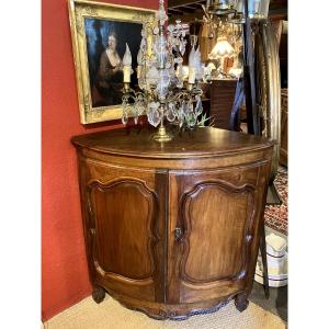 Pair Of Corner Cabinets With Curved Front In Walnut Wood