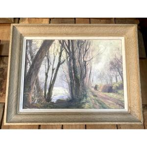 Oil On Canvas - Jean Teilliet - Signed - Path By The Water
