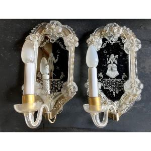 Set Of 10 Murano Glass Wall Sconces