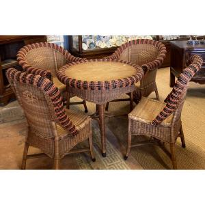 Rattan Garden Furniture Set With Round Table, 2 Chairs And 2 Armchairs