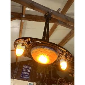 Art Deco Chandelier In Muller Frères Glass Paste