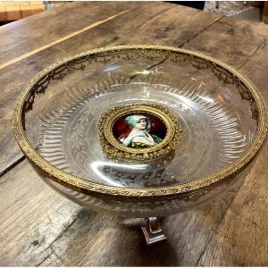 Crystal, Bronze And Enamel By F. Bienvenue (limoges) Footed Bowl