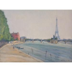 Oil On Wood, "grenelle Bridge" August 1944 By Auguste Bernard