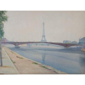 Auguste Bernars, "morning In September 1944 On The Banks Of The Seine", Oil On Wood