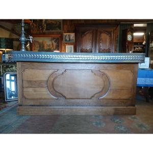 A Very Beautiful And Rare Napoleon III Style Bar Counter, Made Of Pewter And Oak Wood. 