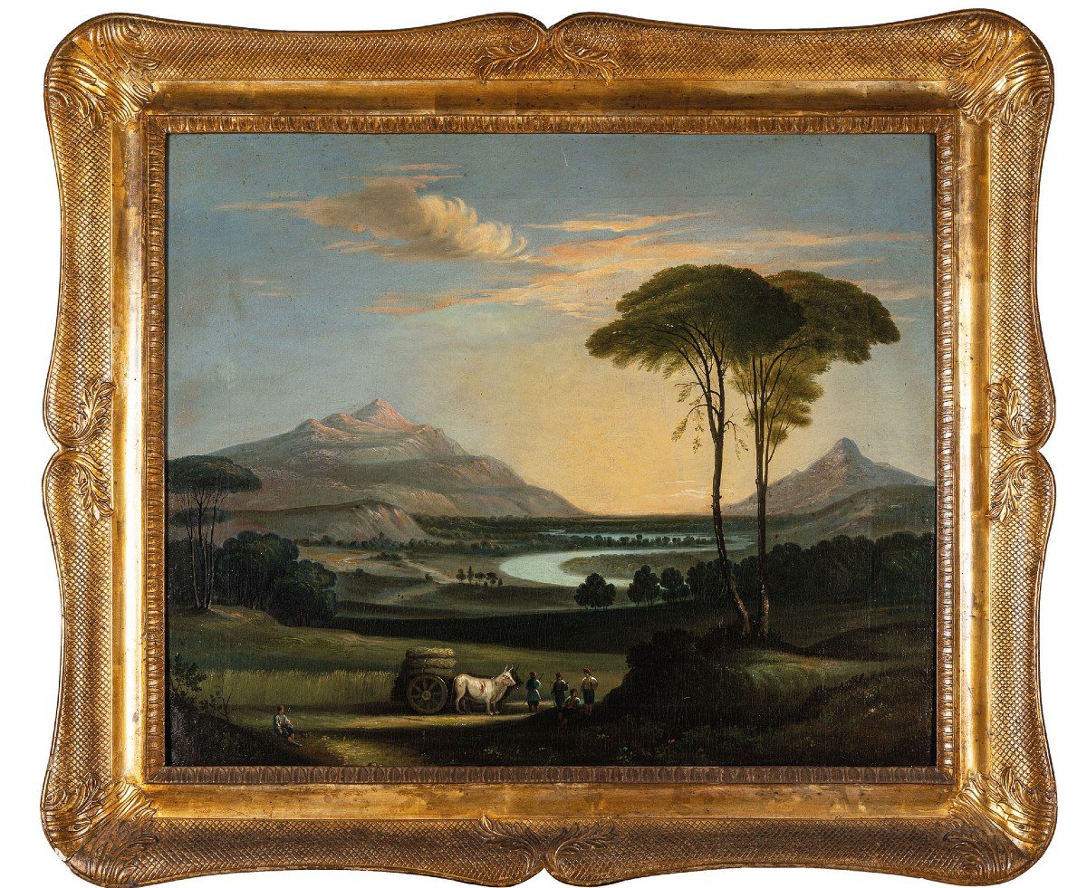 Dipinto olio su tela "Paesaggio campagna romana"