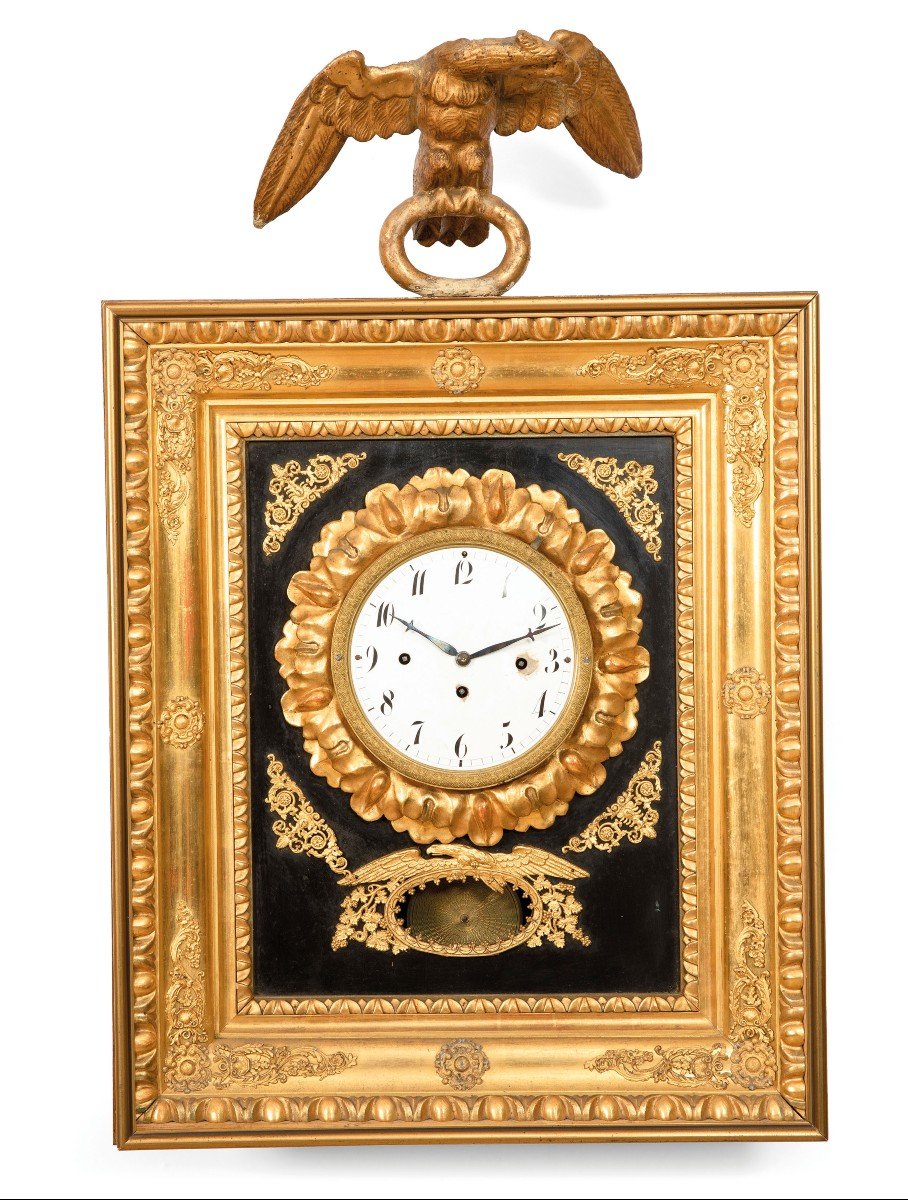 Orologio Impero in legno dorato a foglia oro zecchino