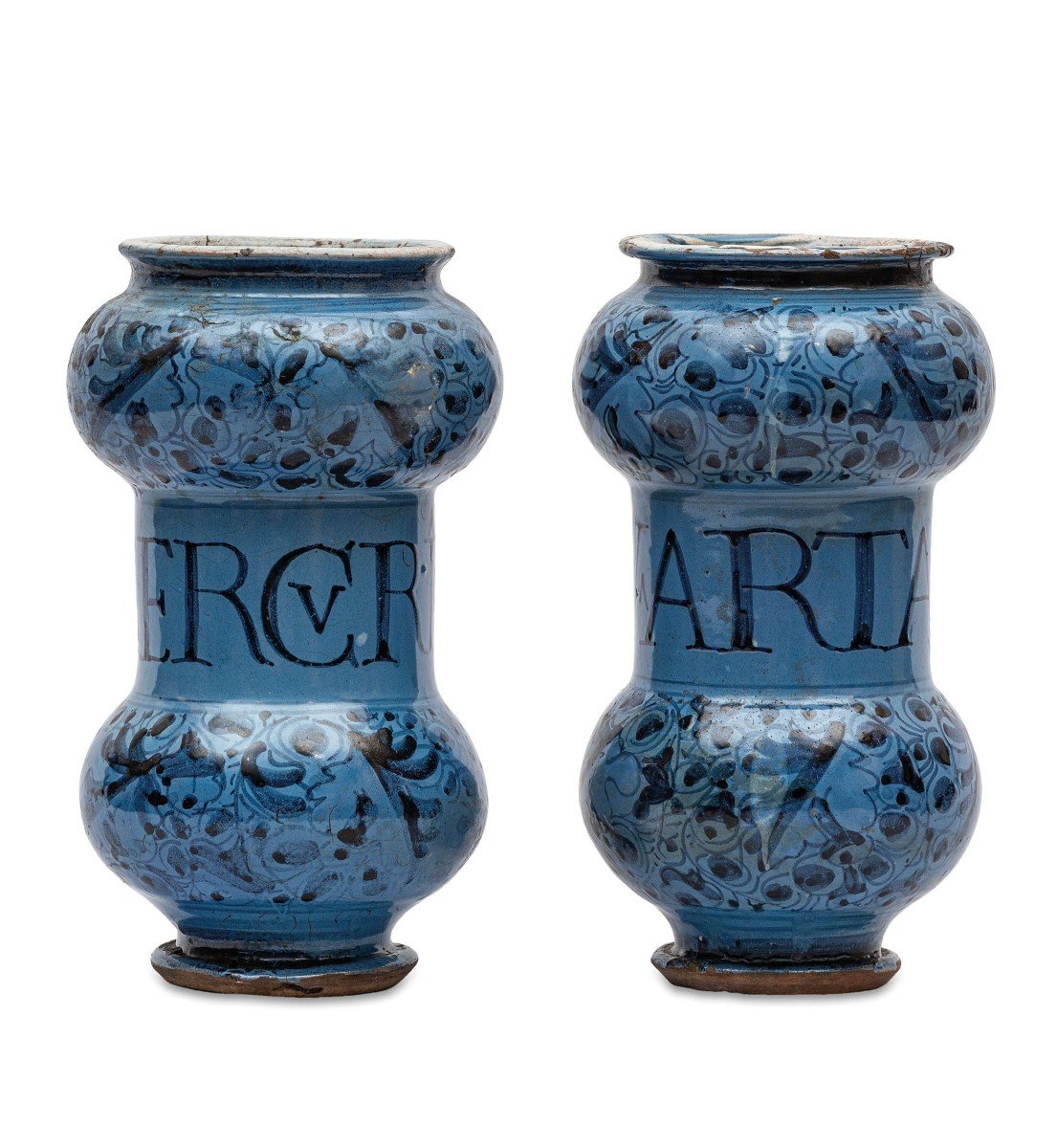 Coppia di albarelli, fondo blu berrettino. Caltagirone