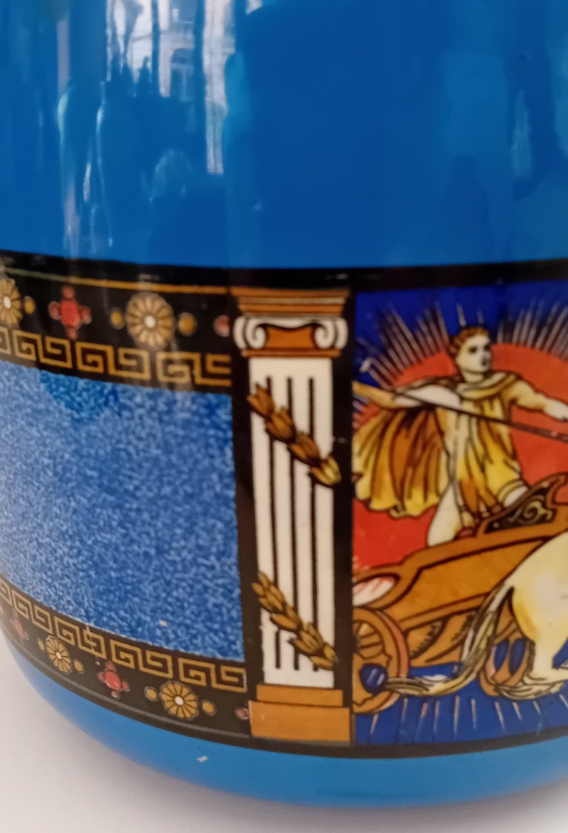 Cesto in ceramica a fondo blu con scene mitologica-photo-2
