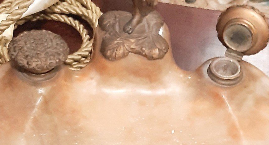 Lampada da tavolo artnuveau in bronzo e marmo-photo-4