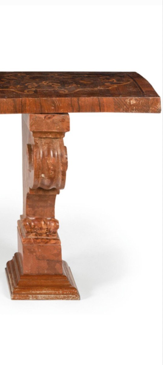 Antica panca seicentesca in legno e marmo-photo-2
