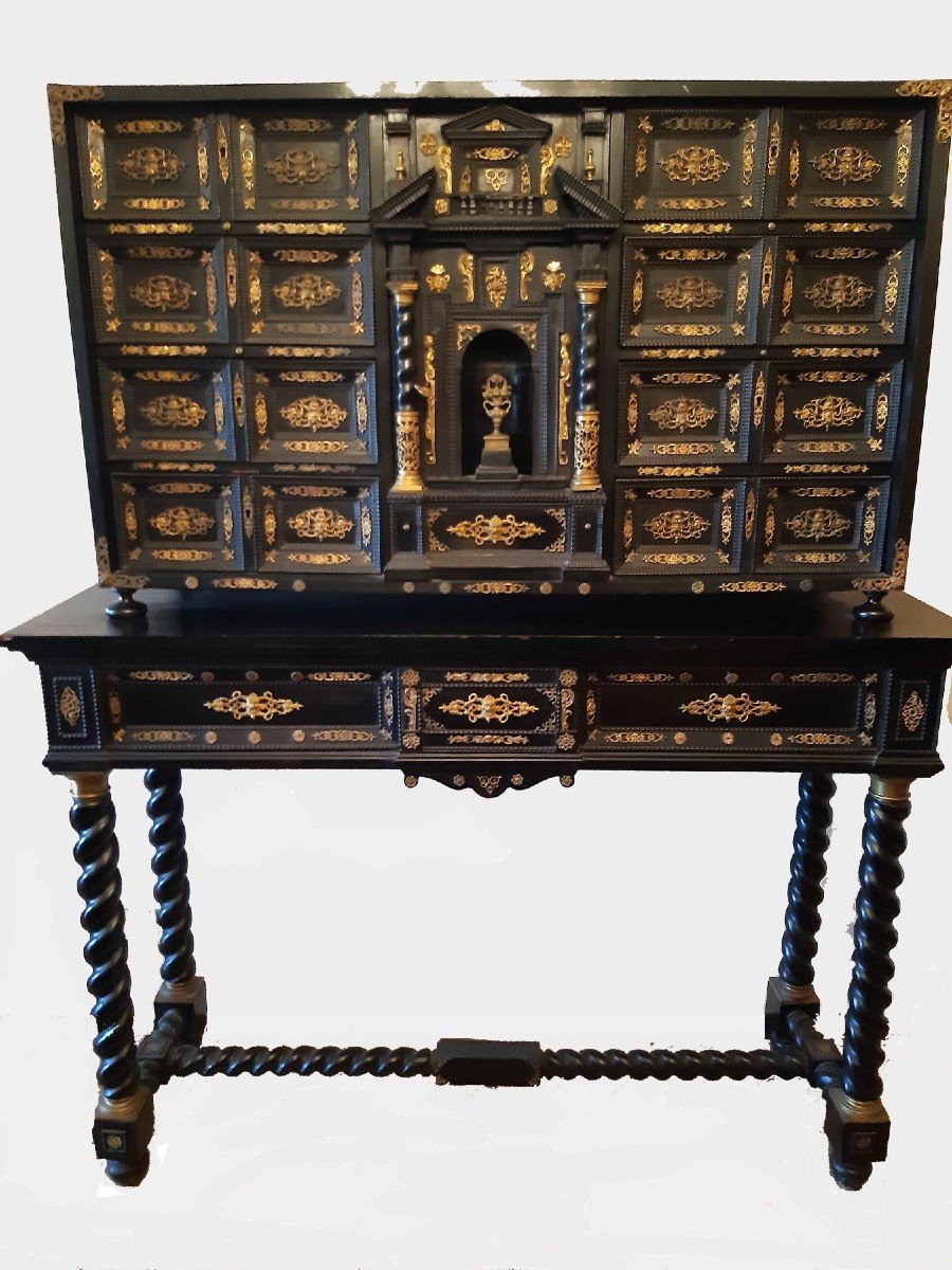 Antico cabinet italiano in ebano e legno ebanizzato del 17 secolo-photo-2