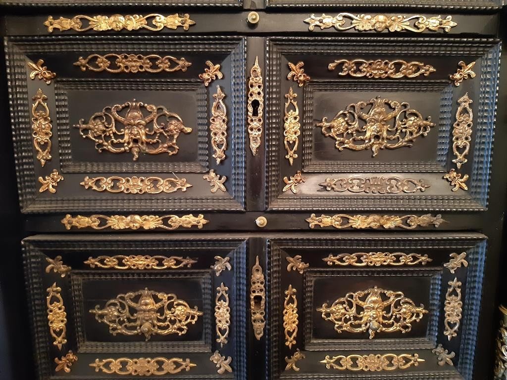 Antico cabinet italiano in ebano e legno ebanizzato del 17 secolo-photo-4