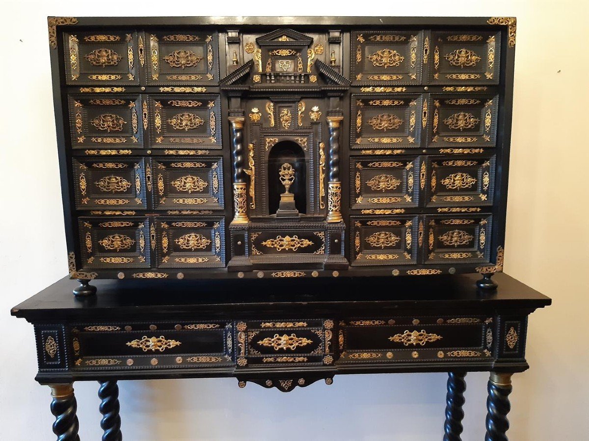 Antico cabinet italiano in ebano e legno ebanizzato del 17 secolo-photo-6
