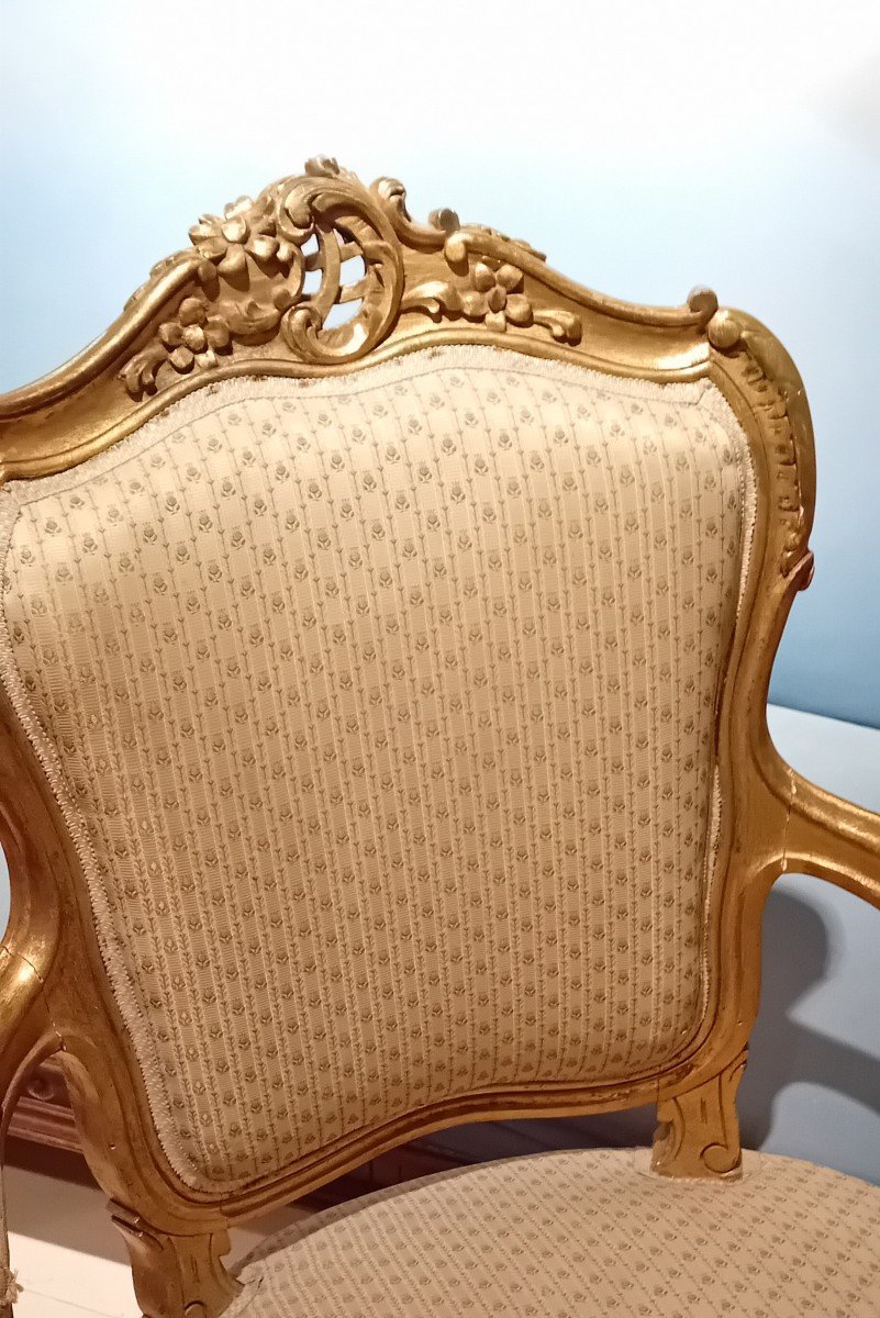 Antica poltrona stile Luigi XV  in legno dorato-photo-2