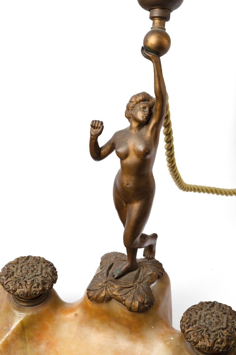 lampada francese artnuveau  in bronzo e marmo-photo-2