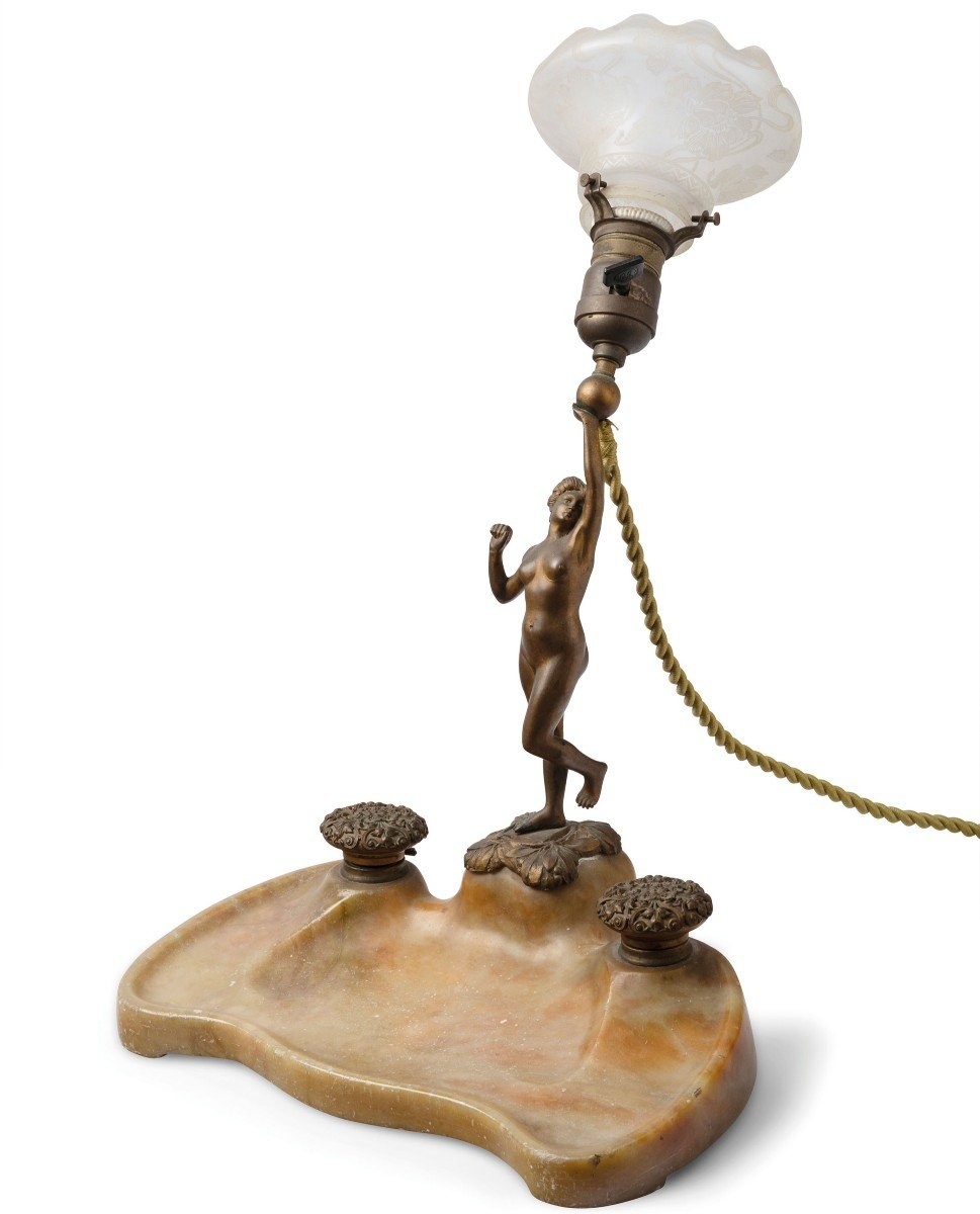 lampada francese artnuveau  in bronzo e marmo