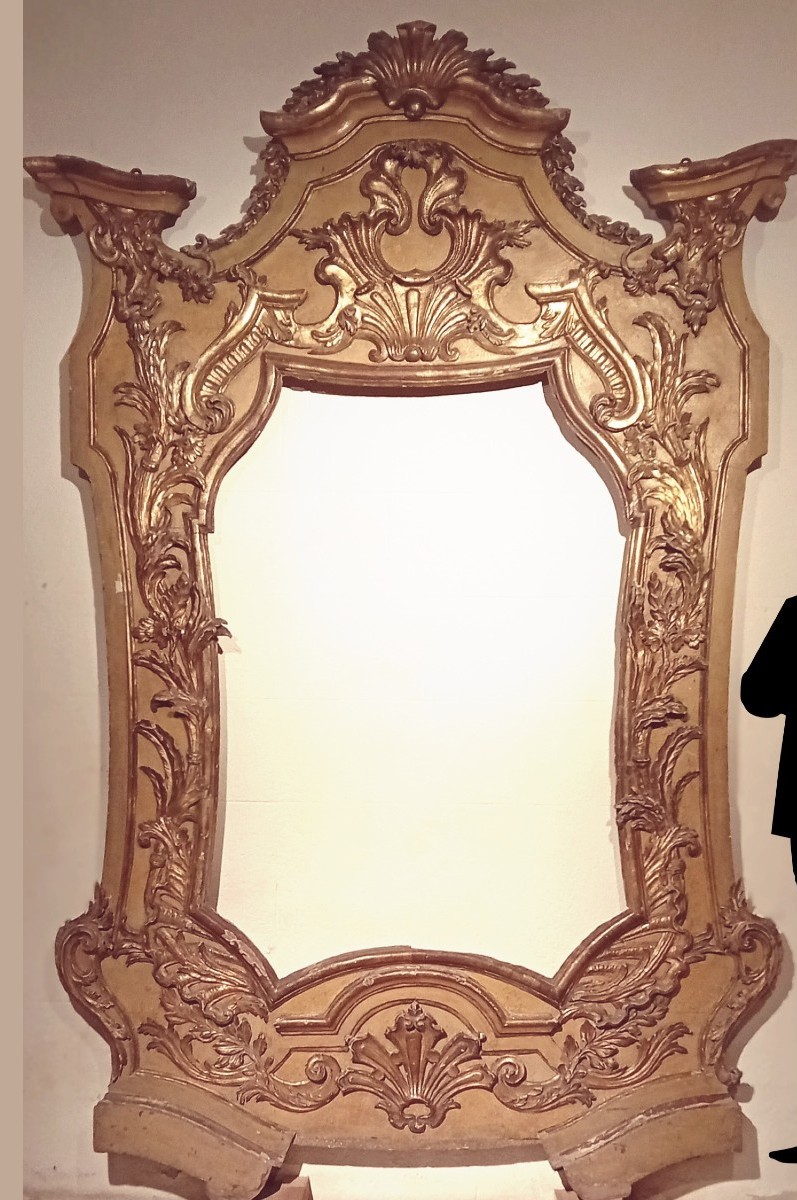 grande ed importante cornice barocca in legno dorato e laccato