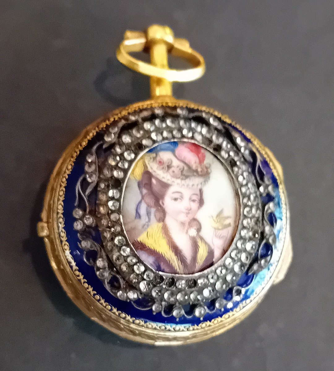 orologio da tasca doppia cassa in oro e smalti