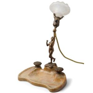 Lampada da tavolo artnuveau in bronzo e marmo