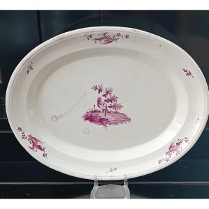 Elegante vassoio ovale in ceramica decorato monocromo