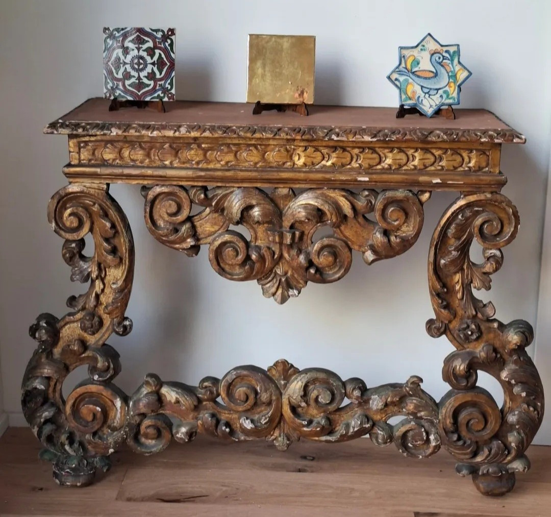 antica consolle barocca in legno  scolpito e dorato