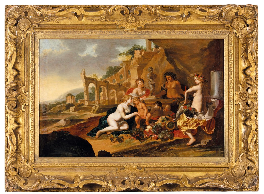 dipinto neoclassico, olio su tavola, baccanale , scuola Olandese del 700