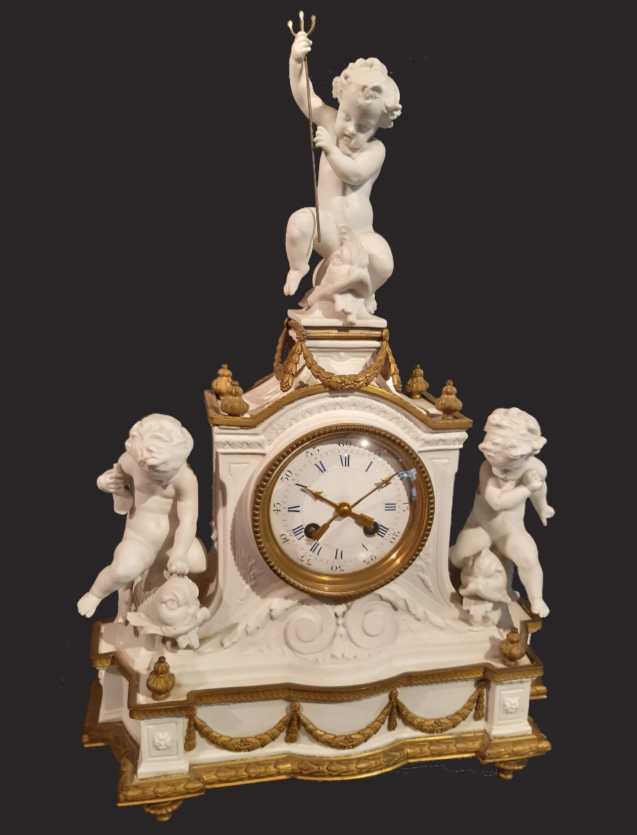 Antico orologio in biscuit Sevres, metà 800, Dejarden 
