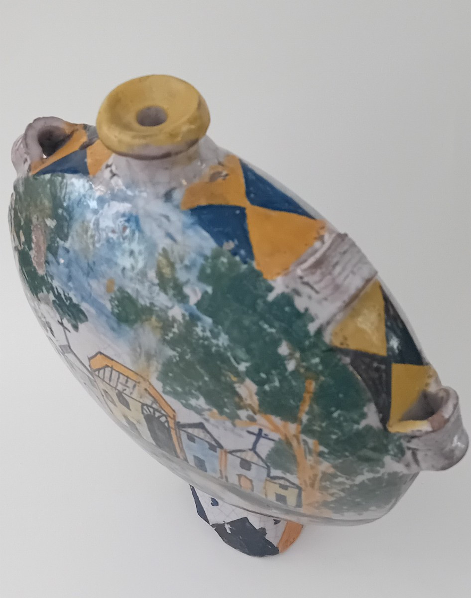 antica fiasca in maiolica decorata  policroma-photo-2