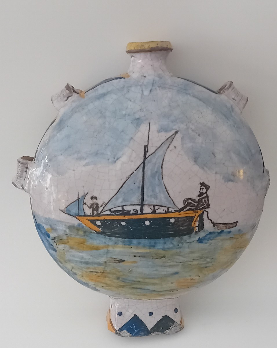 antica fiasca in maiolica decorata  policroma-photo-4