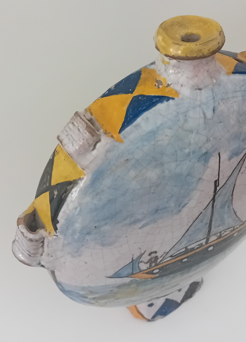antica fiasca in maiolica decorata  policroma-photo-2