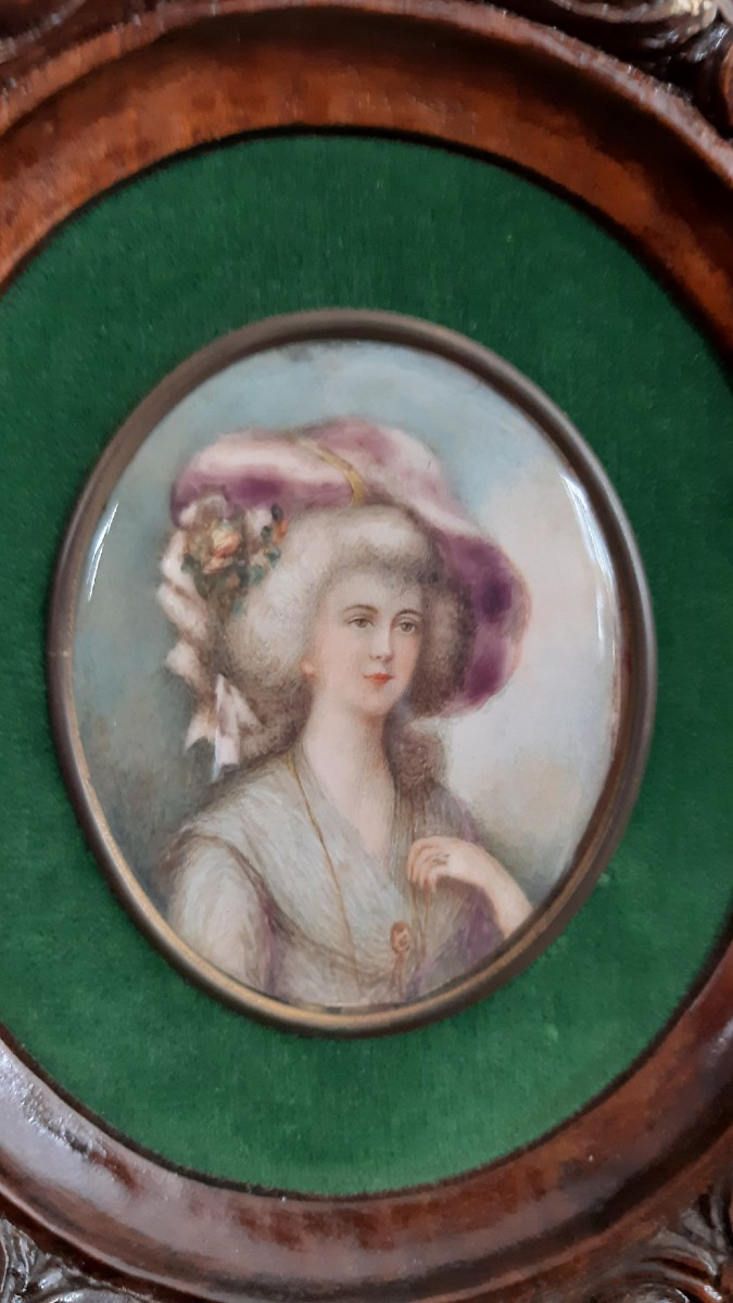 antica miniatura su avorio e oro con cornice in palissandro -photo-2