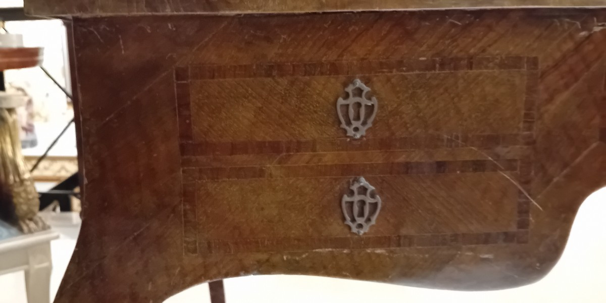 antica Scrivania Luigi XV lastronata in legno di noce-photo-4