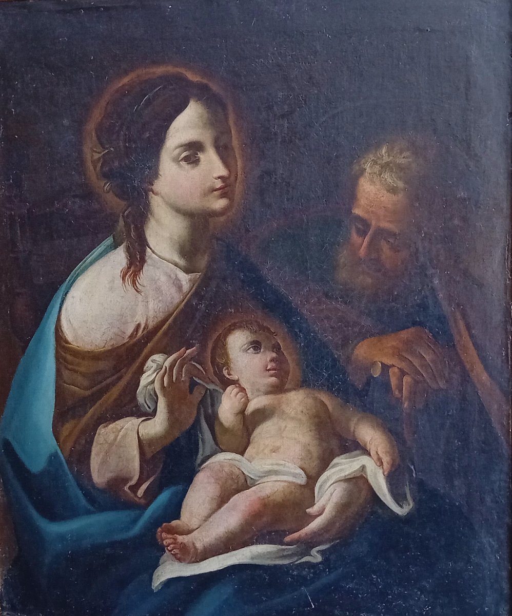 Antico dipinto, Sacra Famiglia, olio su tela, scuola Emiliana del XVIII secolo