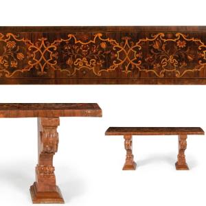 antica panca barocca piano in legno intarsiato e marmo